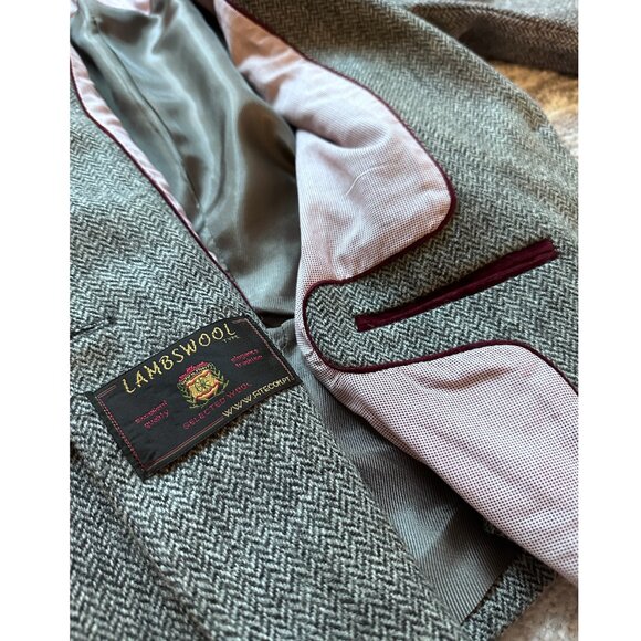 Zara Collection 100% Lambswool Blazer Dark Grey Herringbone - Picture 3 of 4